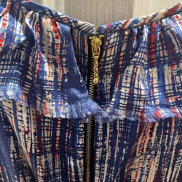 KATE SPADE Silk Shift Dress Ruffle Neckline Multicolor Sleeveless, Size 6 - Picture 9 of 11